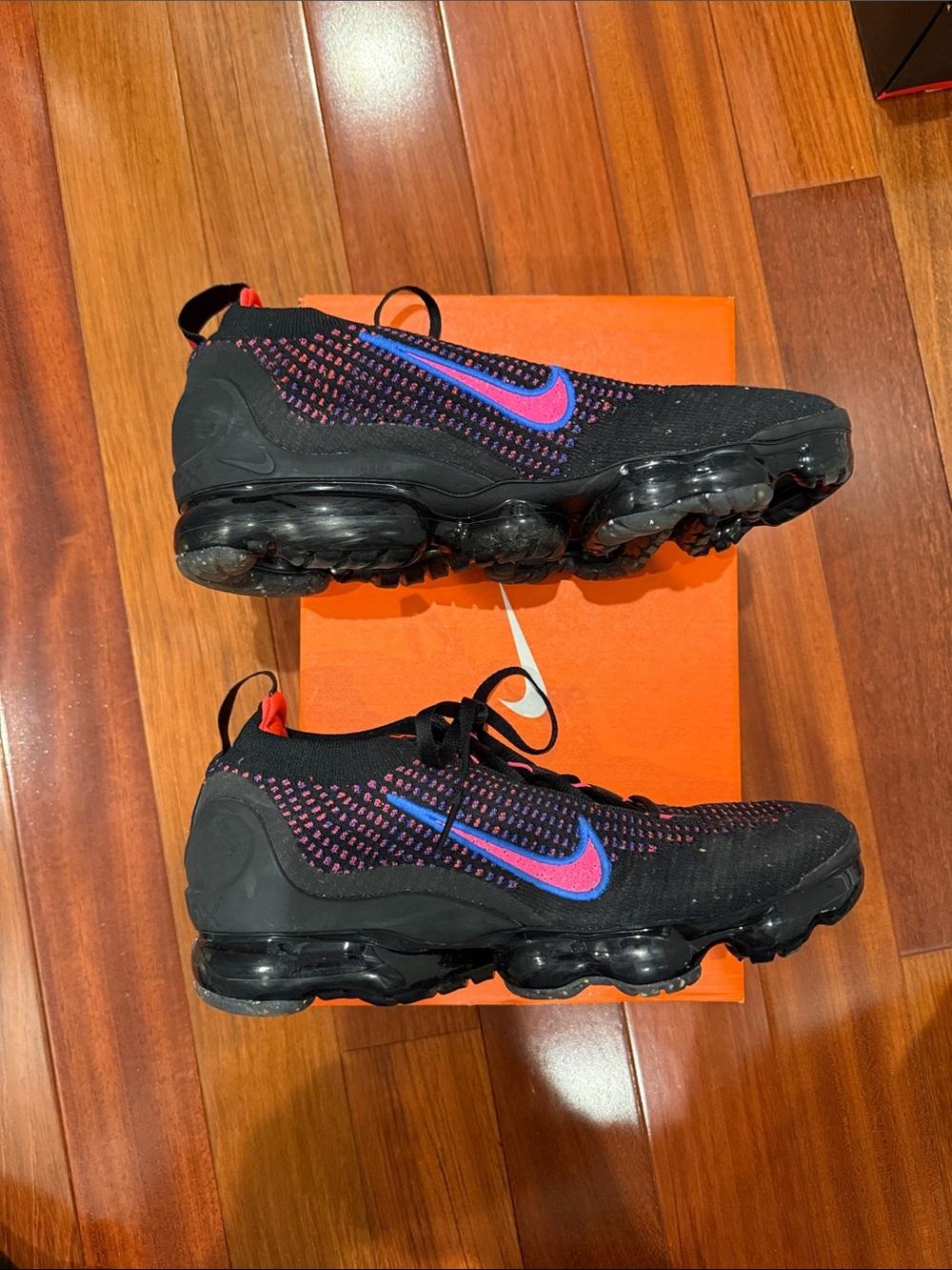Nike VapoMax Black Sneakers with Pink and Blue Swoosh